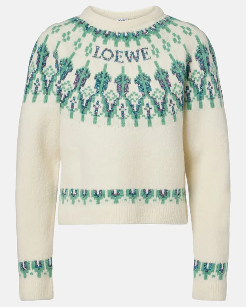 Loewe Pullover aus einem Wollgemisch mit Pailletten Weiß