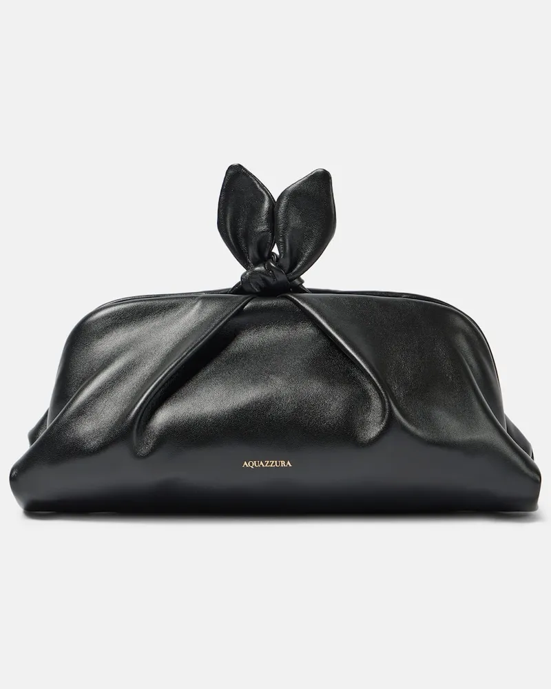 Aquazzura Clutch Bow Tie Small aus Leder Schwarz
