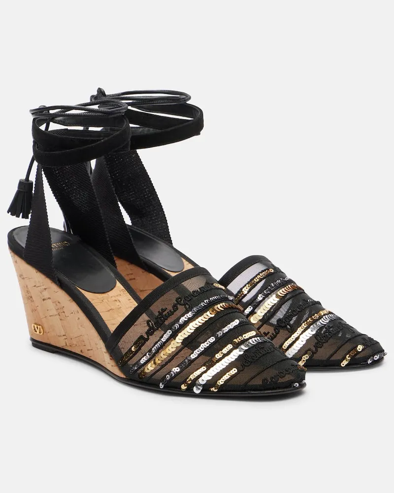 Valentino Garavani Wedges La Cruisette mit Kristallen Schwarz