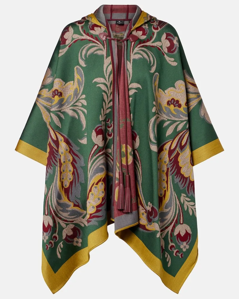 Etro Bedruckter Poncho aus einem Wollgemisch Grün