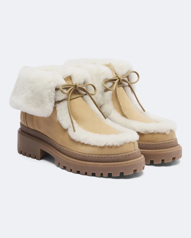 Yves Salomon Ankle Boots aus Veloursleder mit Shearling Beige