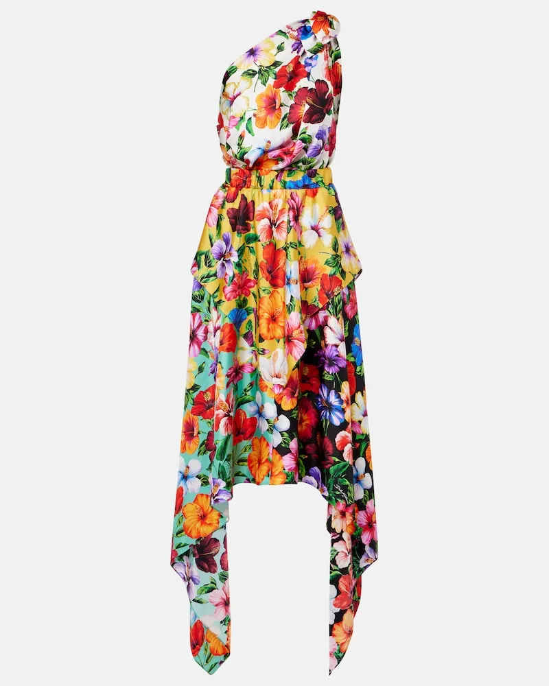Dolce & Gabbana One-Shoulder-Midikleid aus Seidensatin Multicolor