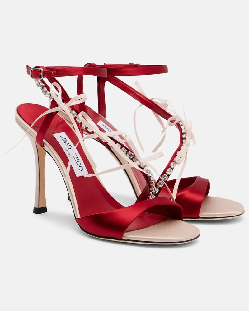 Jimmy Choo Sandalen Lula 100 aus Satin mit Kristallen Rot