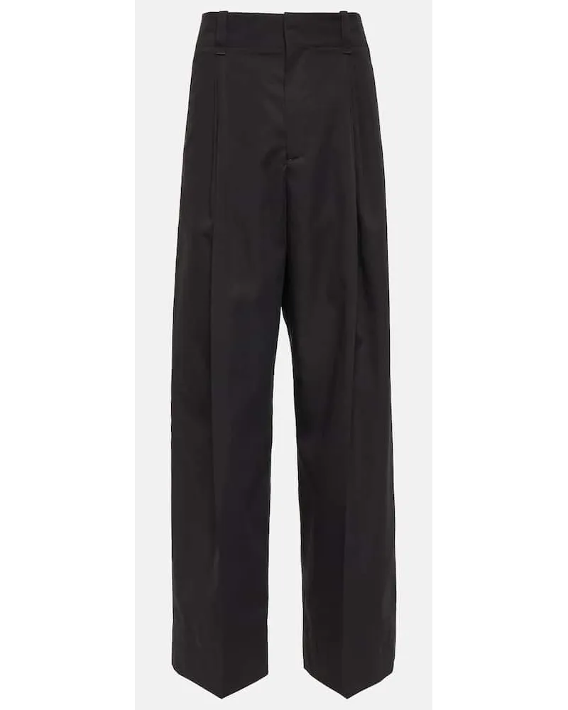 Bottega Veneta Weite Mid-Rise-Hose aus Baumwolle und Seide Schwarz