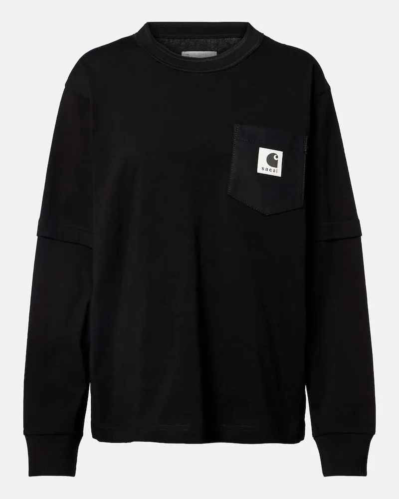 Sacai X Carhatt Sweatshirt aus Baumwoll-Jersey Schwarz