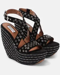 Alaïa Alaia Verzierte Wedge-Sandalen aus Veloursleder Schwarz