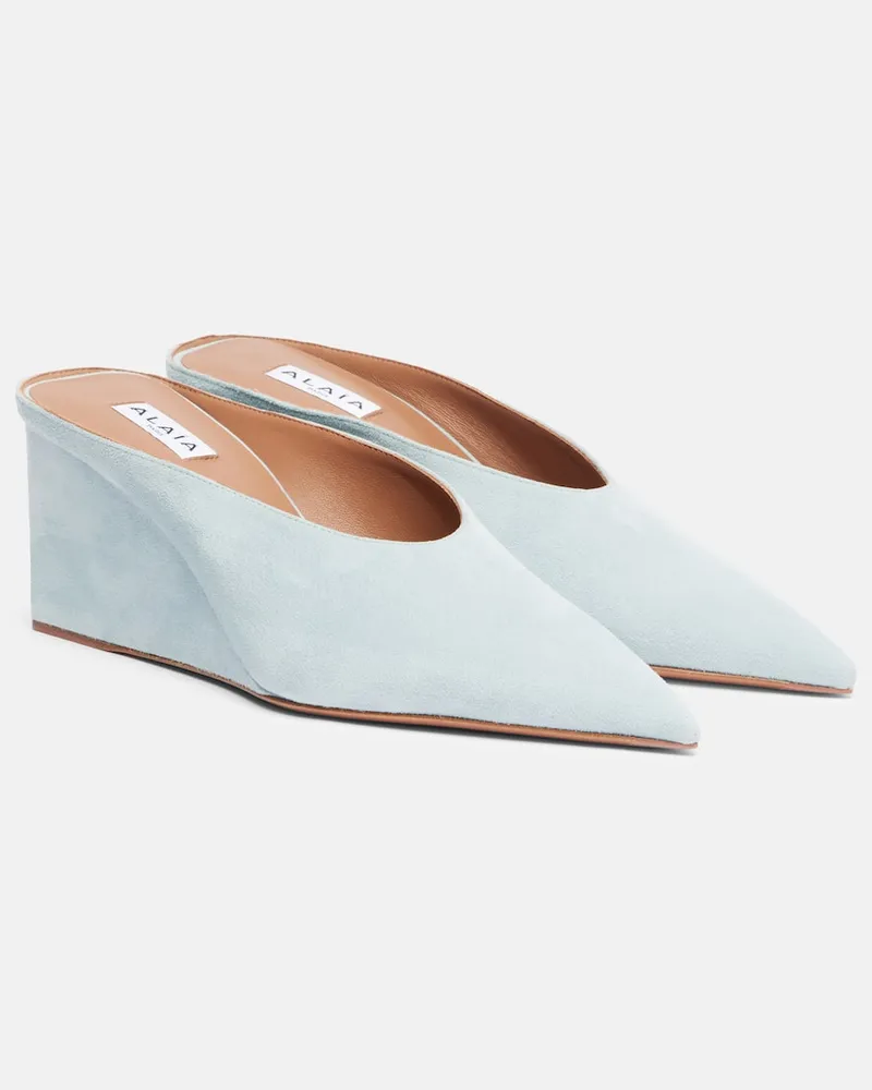 Alaïa Alaïa Wedge-Mules Cube 75 aus Veloursleder Blau
