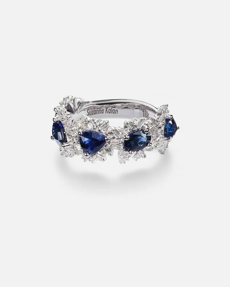 Suzanne Kalan Ring aus 18kt Weißgold mit Diamanten und Saphiren Silber