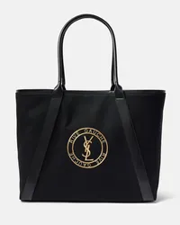 Saint Laurent Bestickte Tote Rive Gauche aus Canvas Schwarz