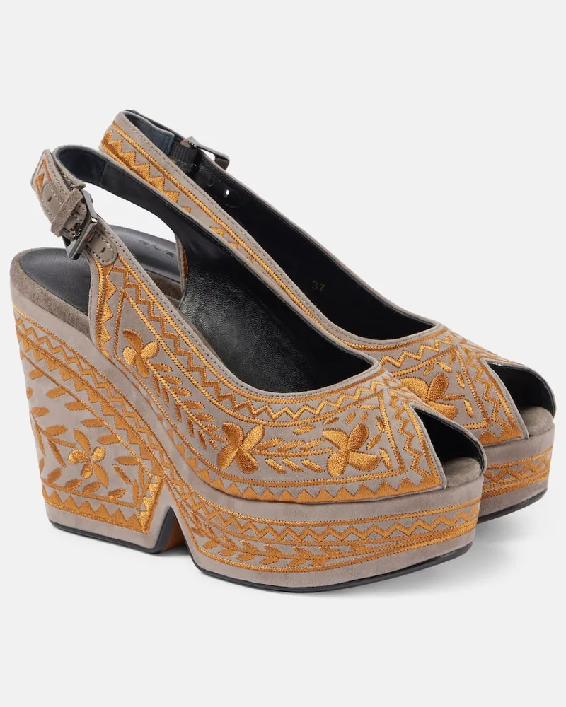 Robert Clergerie Bestickte Wedges Dylya 110 aus Veloursleder Grau