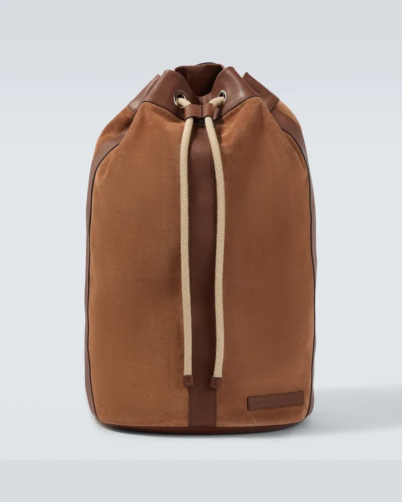 Brunello Cucinelli Rucksack aus Veloursleder und Leder Braun