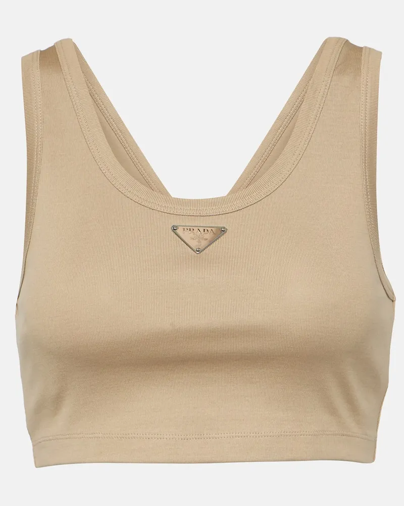 Prada Top aus Baumwoll-Jersey Neutral