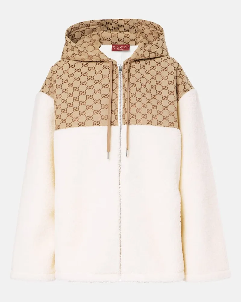 Gucci Jacke GG aus Canvas und Teddyfleece Weiß