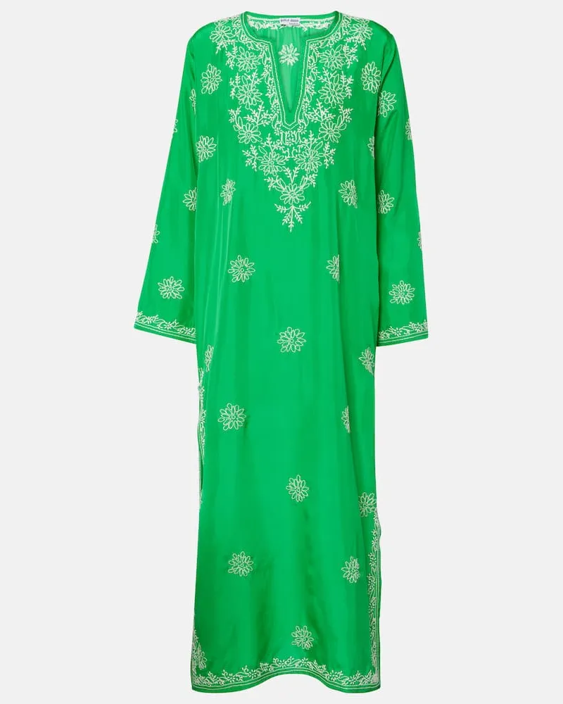 Juliet Dunn Bestickter Kaftan aus Seide Grün