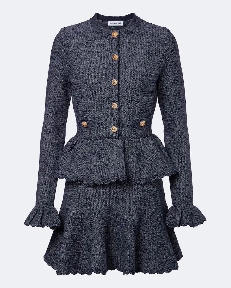 Self-Portrait Minikleid aus Strick Blau