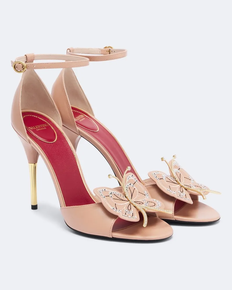 Valentino Garavani Verzierte Sandalen Flutterby aus Leder Rosa