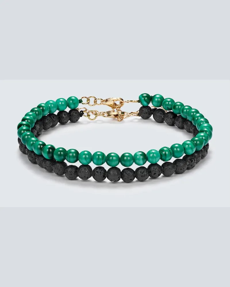 MATEO Set aus zwei Armbändern aus Malachit und Lavastein mit 14kt Gelbgold Gold
