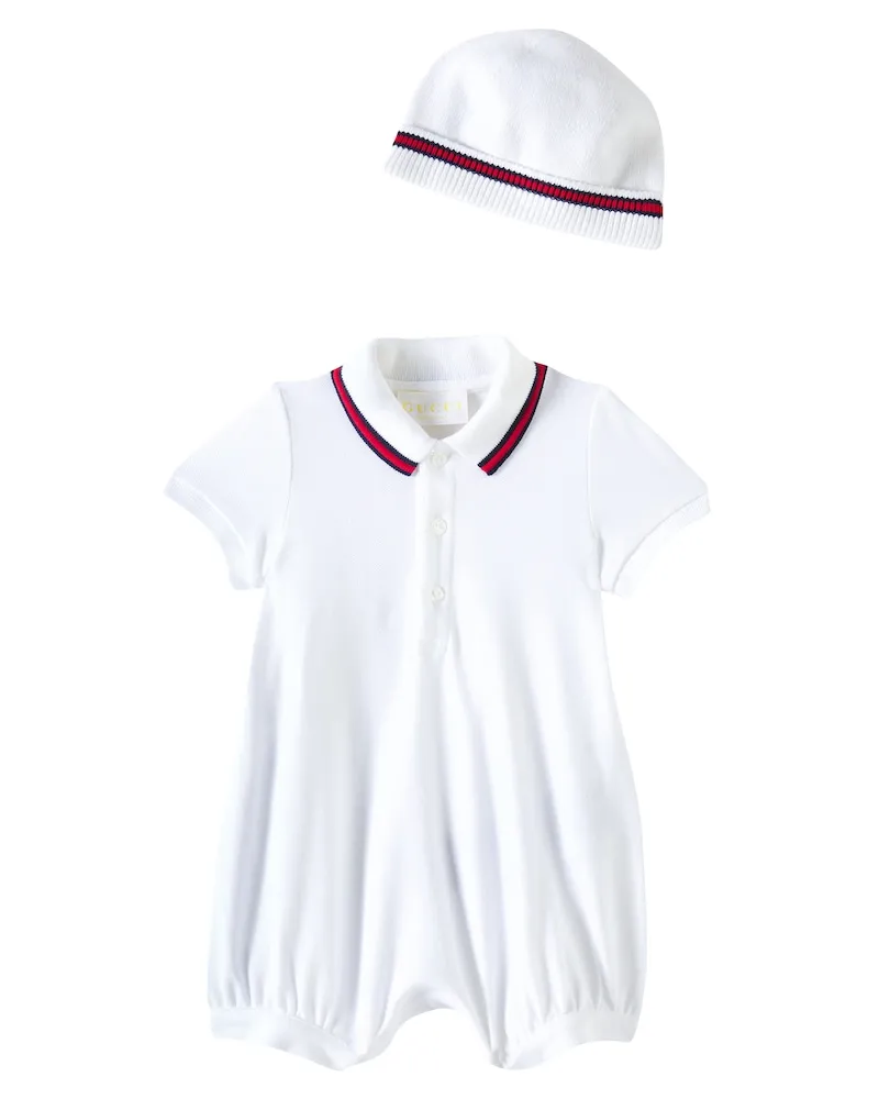 Gucci Baby Set Web Stripe aus Spieler und Mütze Blau