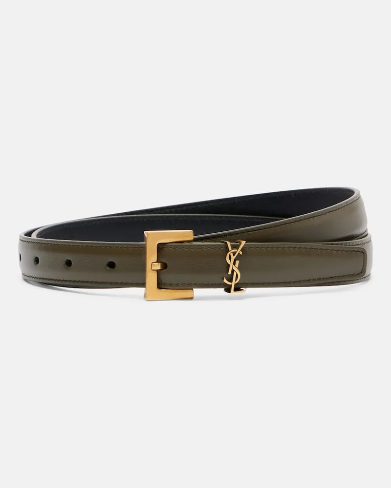 Saint Laurent Gürtel Cassandre aus Leder Grün