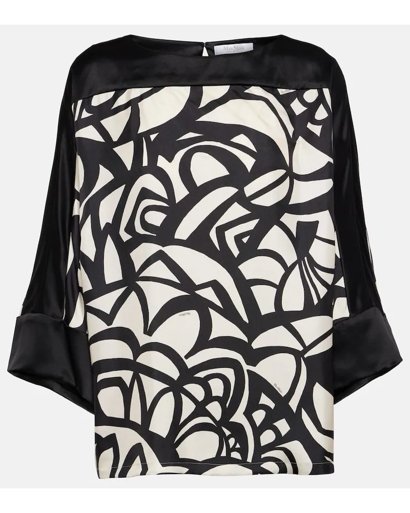 Max Mara Bedrucktes Top Quaglia aus Seidensatin Schwarz