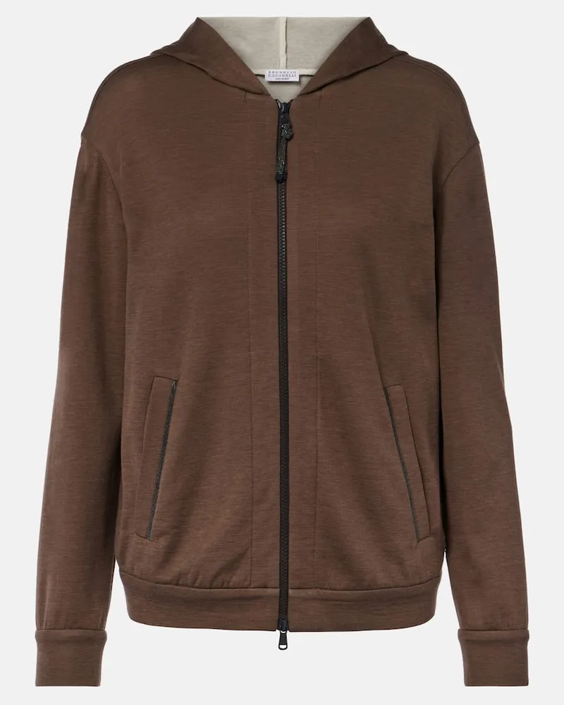 Brunello Cucinelli Kapuzenjacke aus Baumwolle und Seide Braun