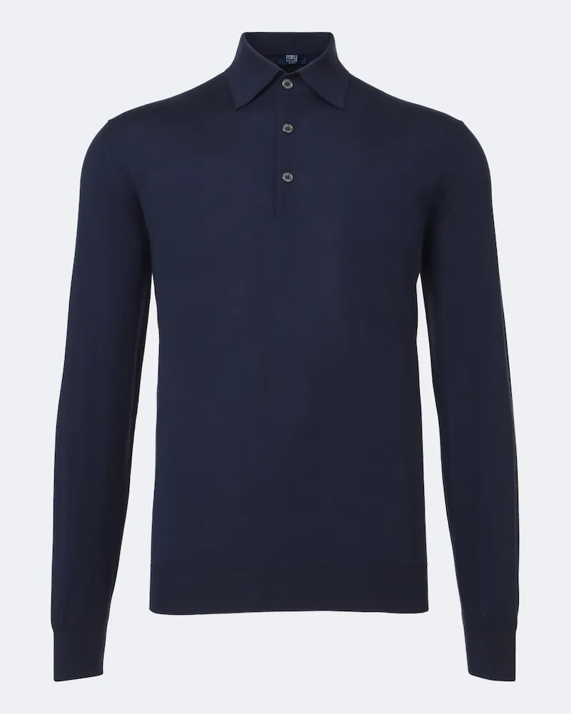 Fedeli Polopullover aus Wolle Blau
