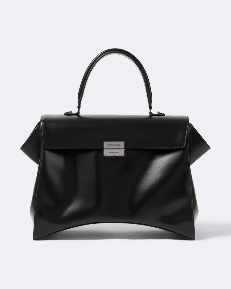 Balenciaga Henkeltasche Hourglass Avenue Medium aus Leder Schwarz