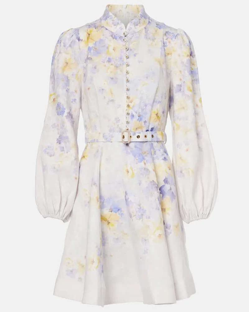 Zimmermann Minikleid aus Leinen Weiß