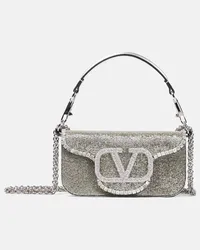 Valentino Garavani Verzierte Schultertasche Loco Small Silber