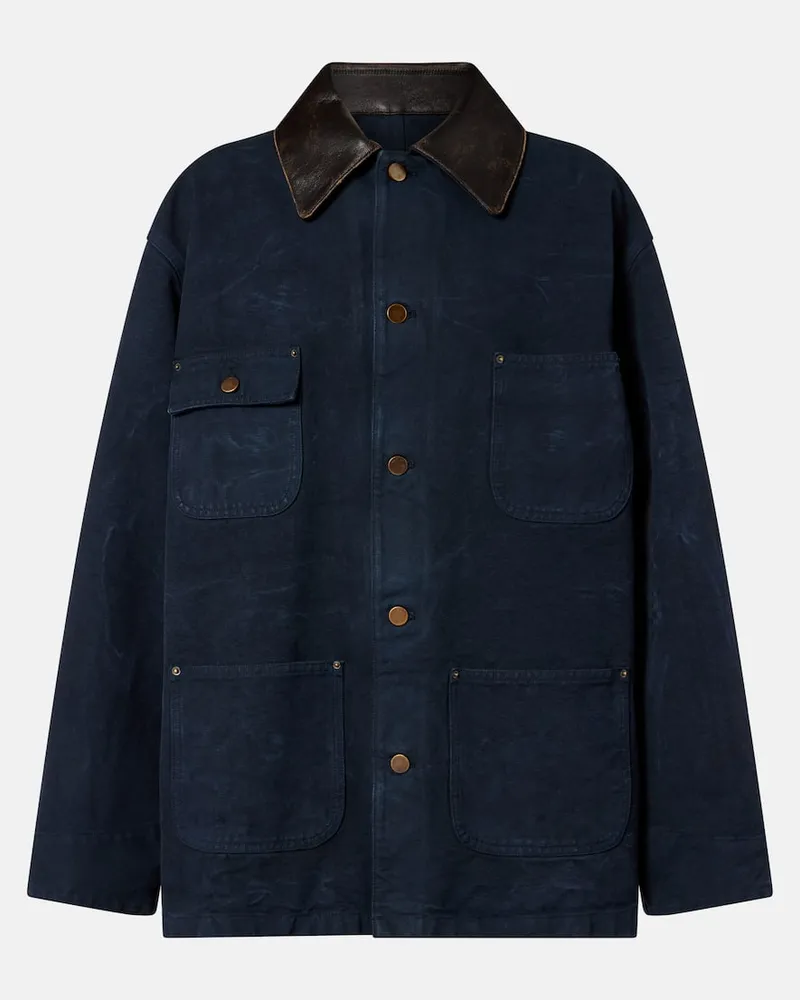 Prada Oversize-Jacke aus Baumwolle mit Leder Blau