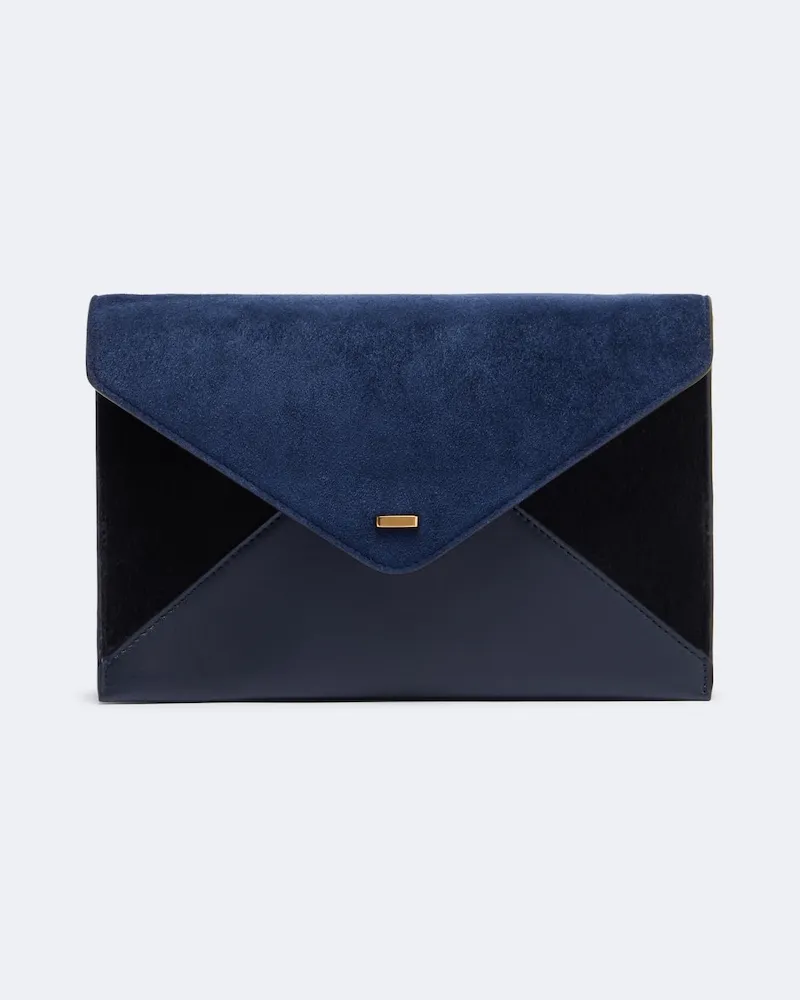 KHAITE Clutch Grace aus Veloursleder mit Leder Blau