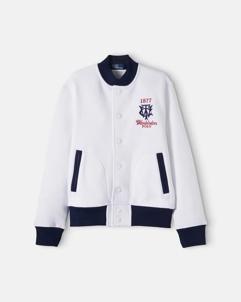 Ralph Lauren X Wimbledon Bestickte Collegejacke aus einem Baumwollgemisch Weiß