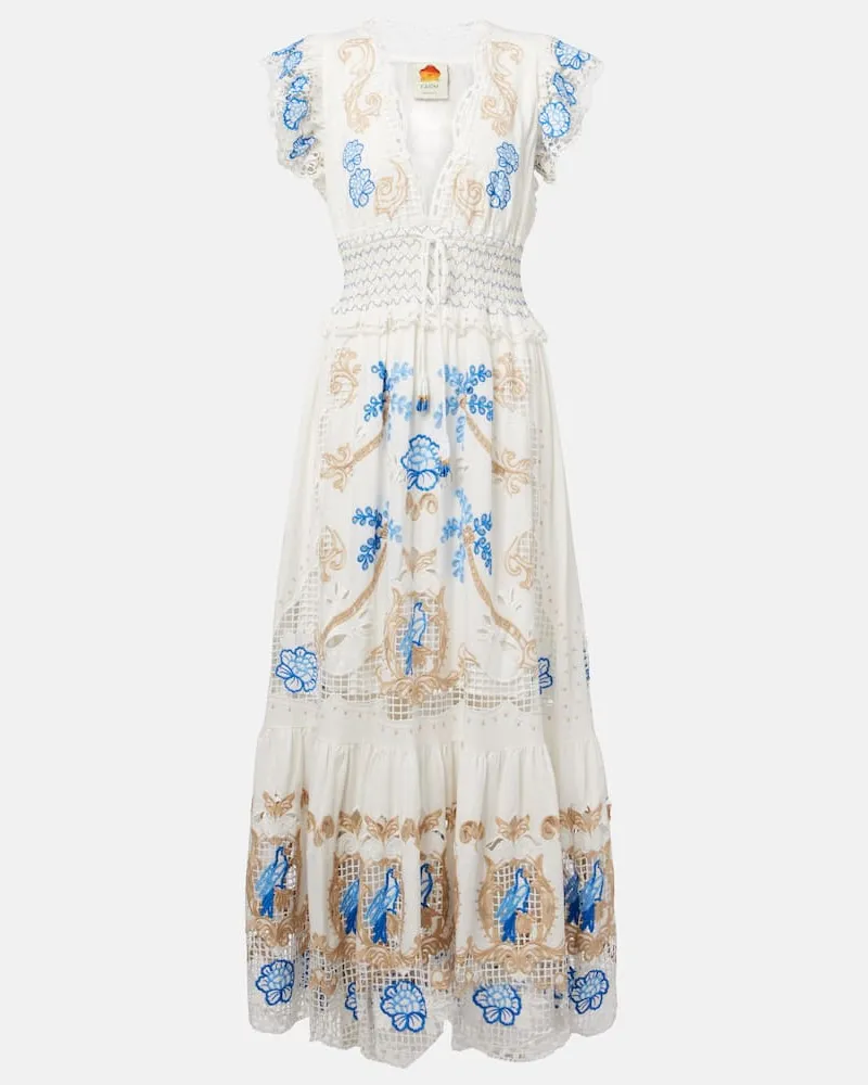 FARM Rio Besticktes Maxikleid aus einem Leinengemisch Weiß