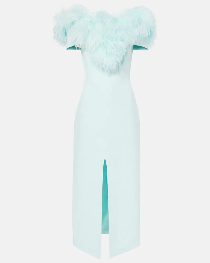 David Koma Off-Shoulder-Midikleid mit Federn Grün