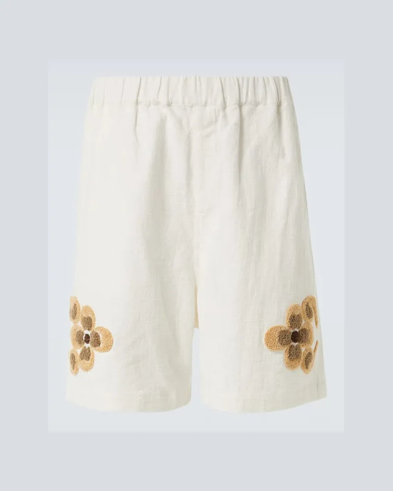 COMMAS Bestickte Shorts aus Leinen und Baumwolle Weiß