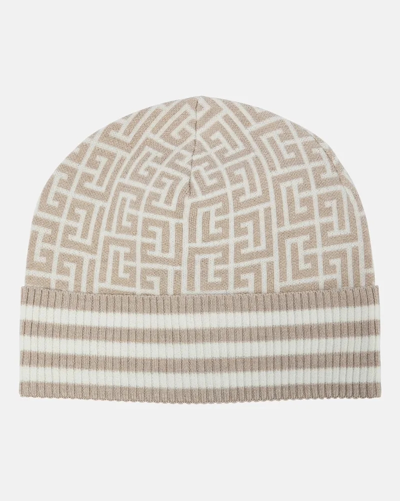 Balmain Mütze aus einem Wollgemisch Beige