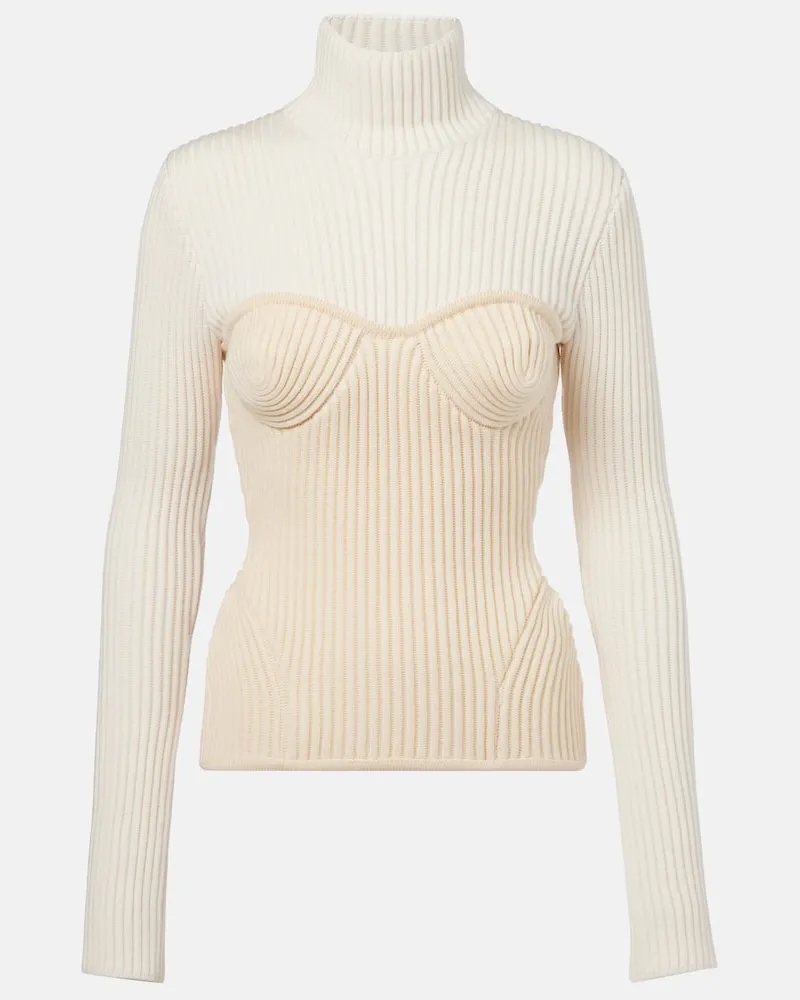 Jean Paul Gaultier Rollkragenpullover aus Rippstrick Weiß