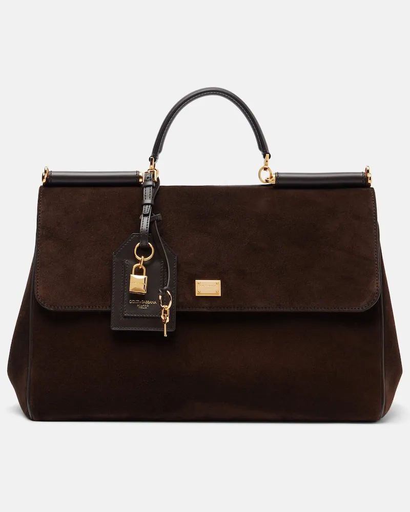 Dolce & Gabbana Tote Bag Sicily Large aus Veloursleder Braun