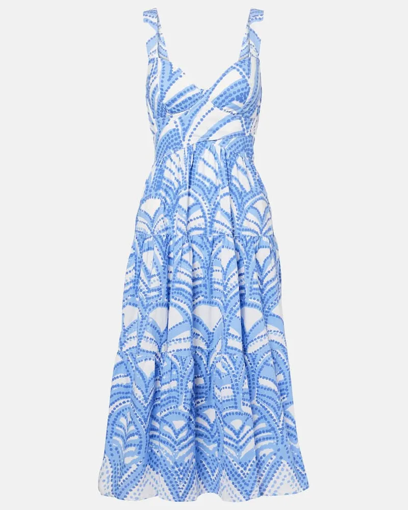 Poupette St Barth Bedrucktes Midikleid Coco aus Baumwolle Blau