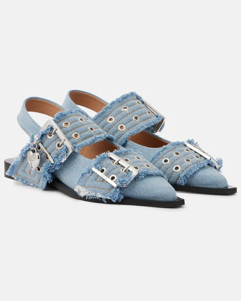 Ganni Ballerinas Feminine Buckle aus Denim Blau