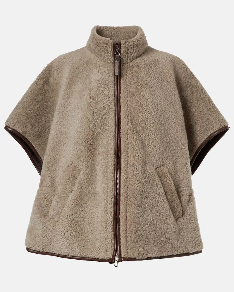 Brunello Cucinelli Jacke Monili aus Shearling mit Leder Braun