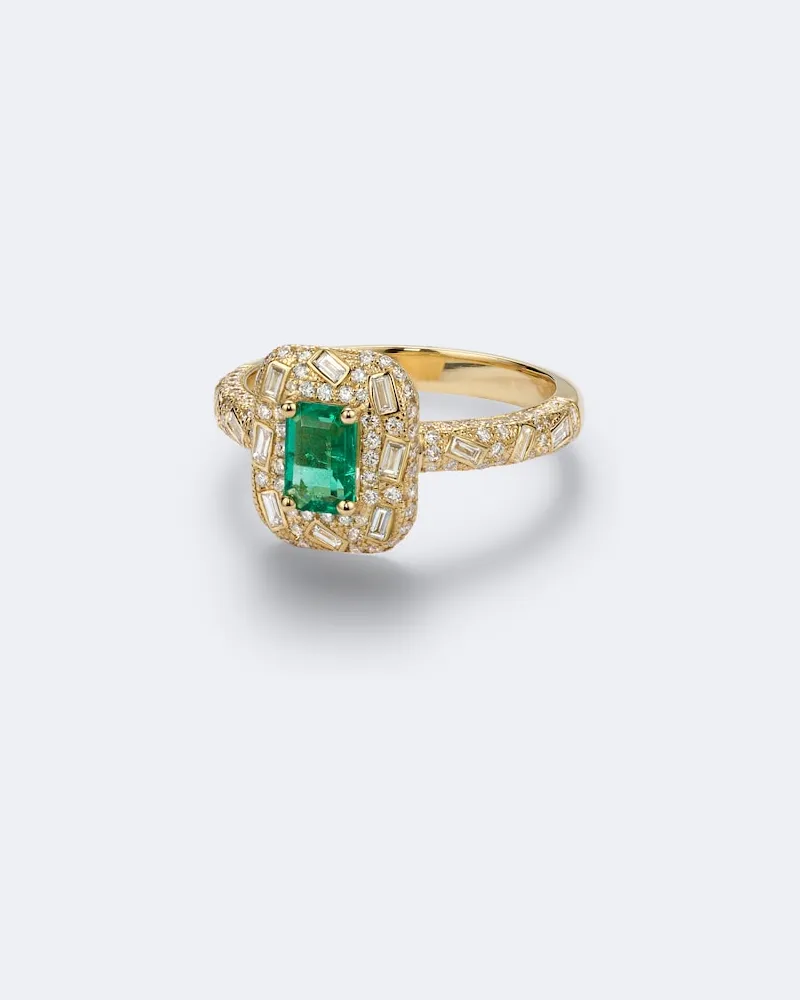 Suzanne Kalan Ring aus 18kt Gelbgold mit Diamanten und Smaragd Grün