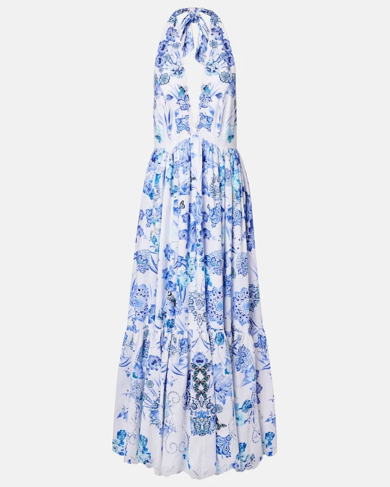 Camilla Verziertes Maxikleid aus Baumwollpopeline Weiß