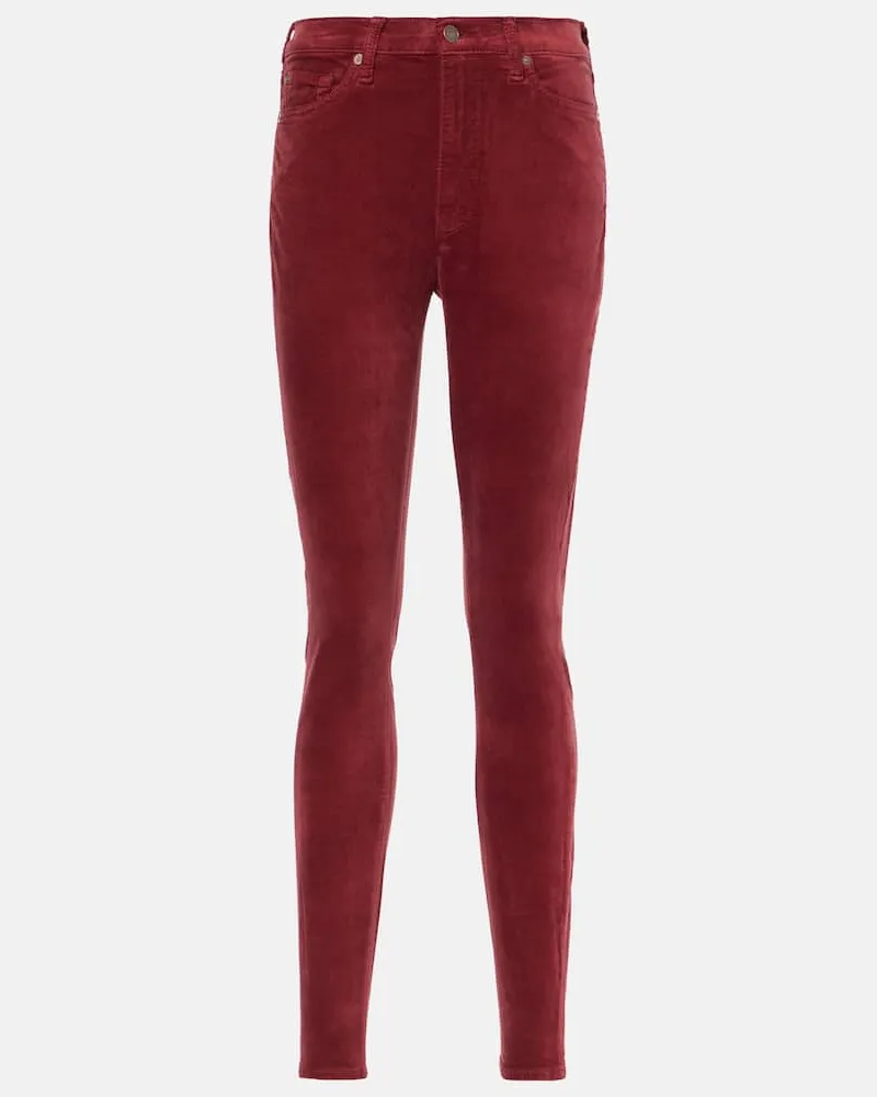 7 for all mankind Schmale High-Rise-Hose aus Samt Rot