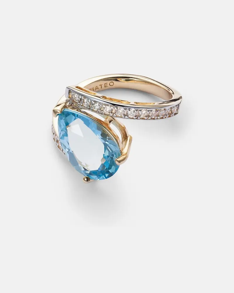 MATEO Ring Slanted aus 14kt Gelbgold mit Diamanten und Topas Gelb