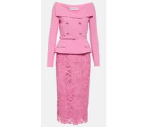 Off-Shoulder-Midikleid aus Crêpe und Spitze