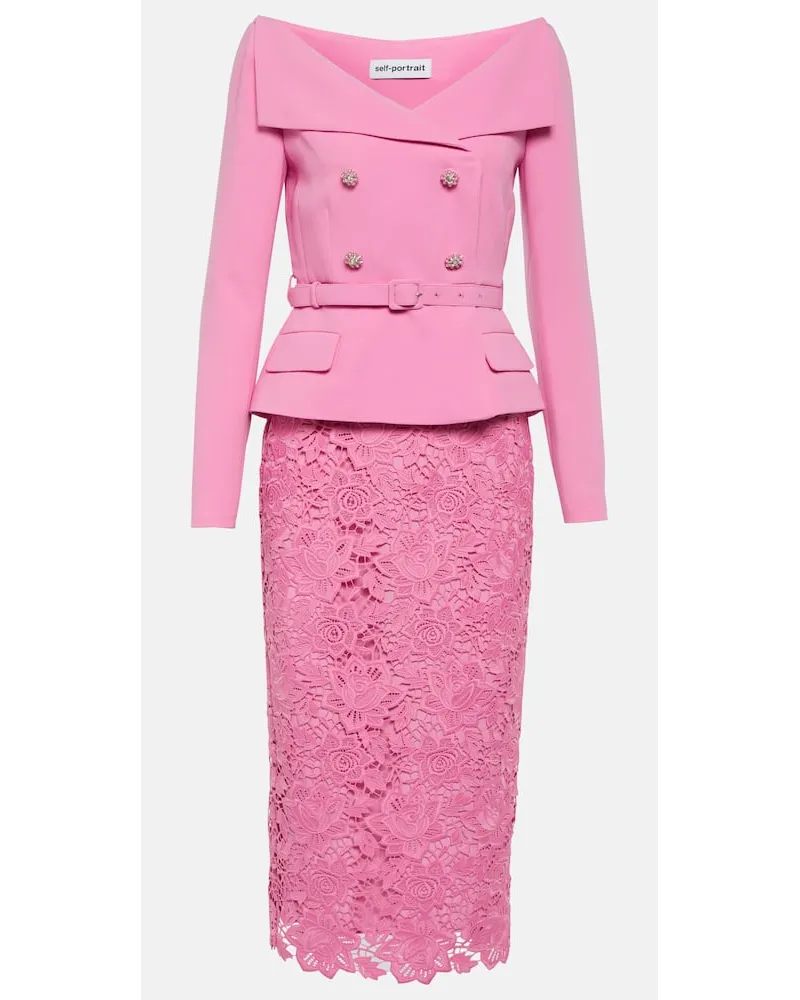 Self-Portrait Off-Shoulder-Midikleid aus CrÃªpe und Spitze Pink