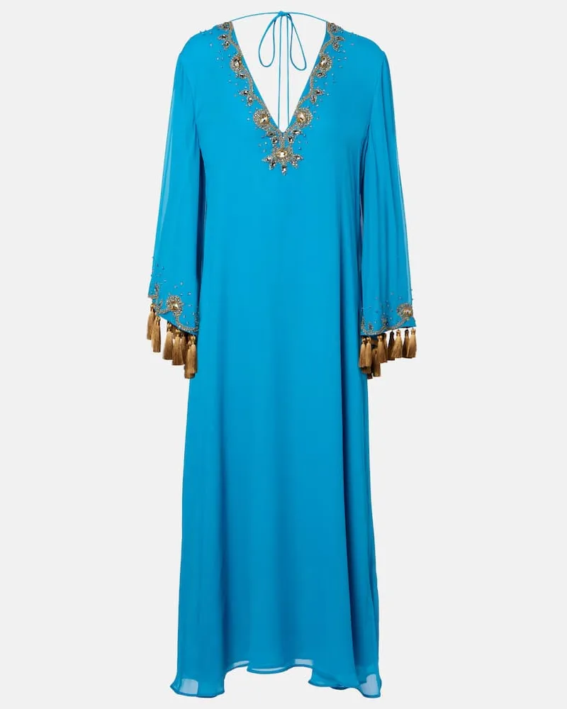 Valentino Garavani Verziertes Midikleid aus Seiden-Georgette Blau
