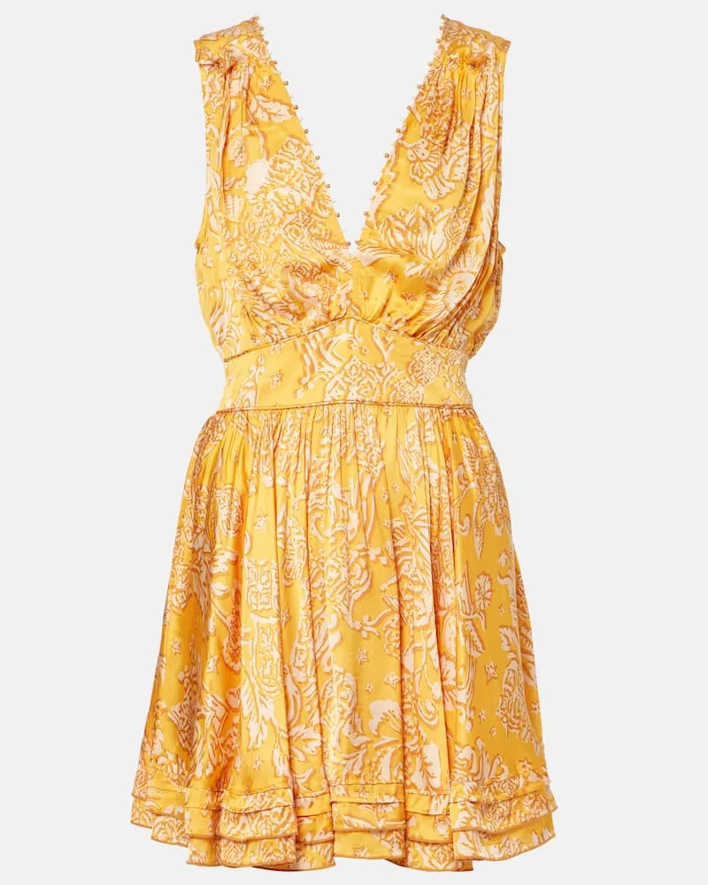 Poupette St Barth Bedrucktes Minikleid Bessie Gelb