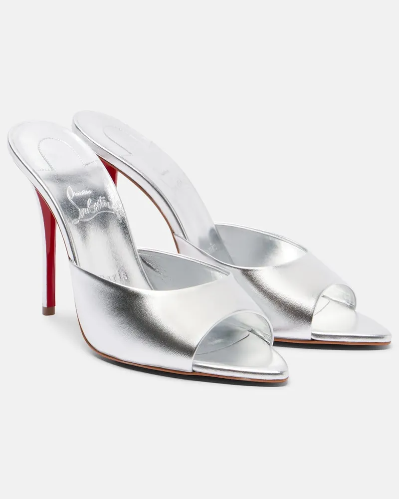 Christian Louboutin Pantoletten Miss Z 100 aus Metallic-Leder Silber